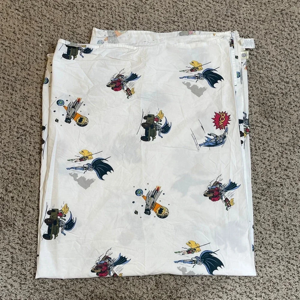 Pottery Barn Kids DC Comics Batman Flat Sheet Twin White‎ Superhero Robin Retro